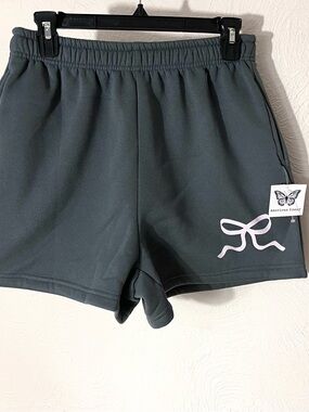 Charcoal Gray Athletic Shorts with Bow Accent